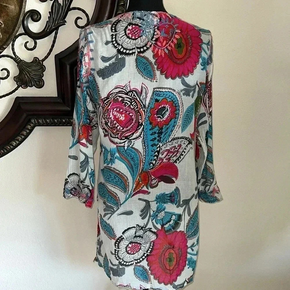 Raj Women's Hand Embroidered Floral Paisley Tunic Dress Beach Cover Up Medium - Picture 3 of 14